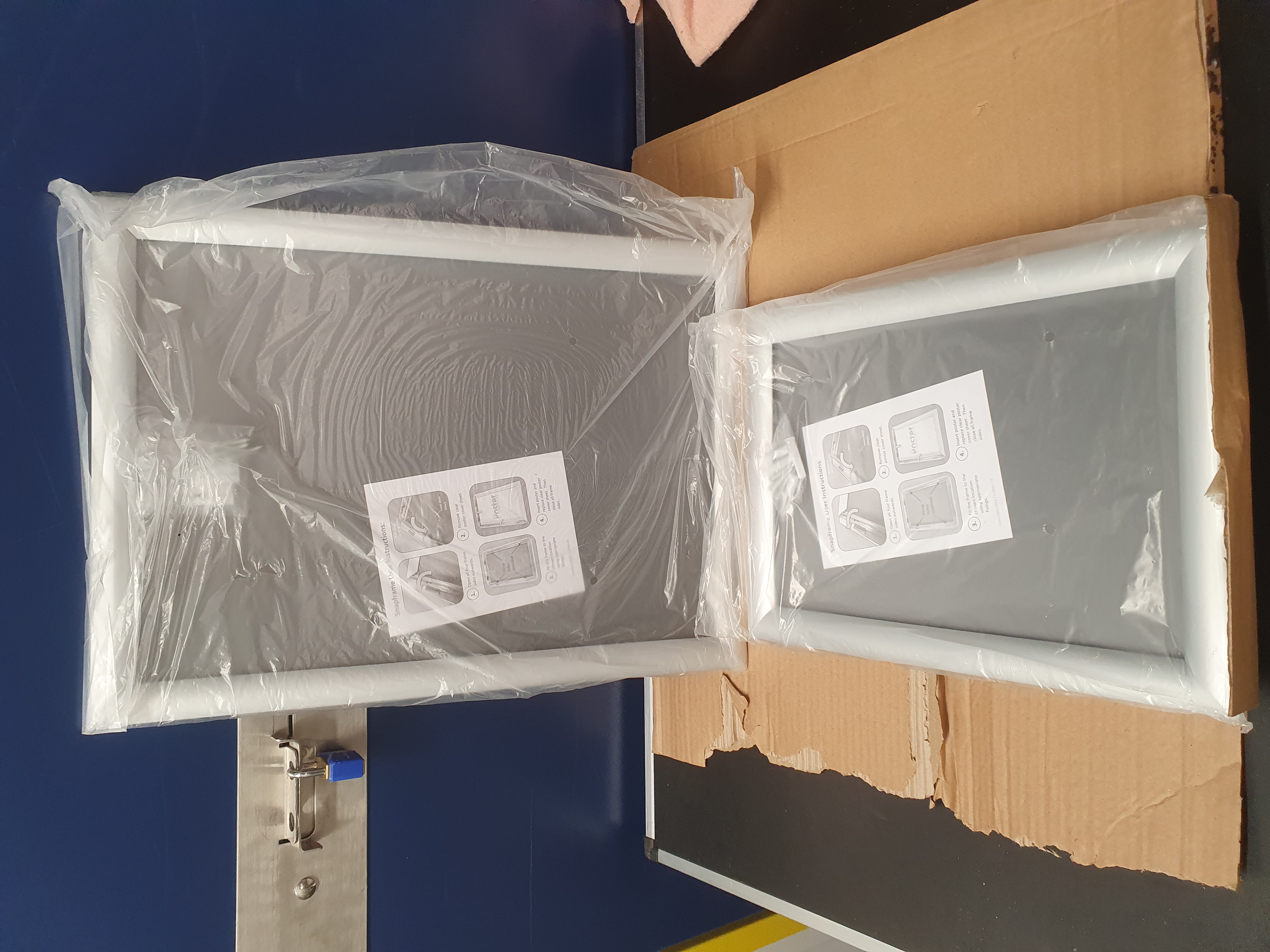 A Pair of Silver Aluminium 25mm Profile Mitred Snap Display Frames, A3 and A4 Sizes