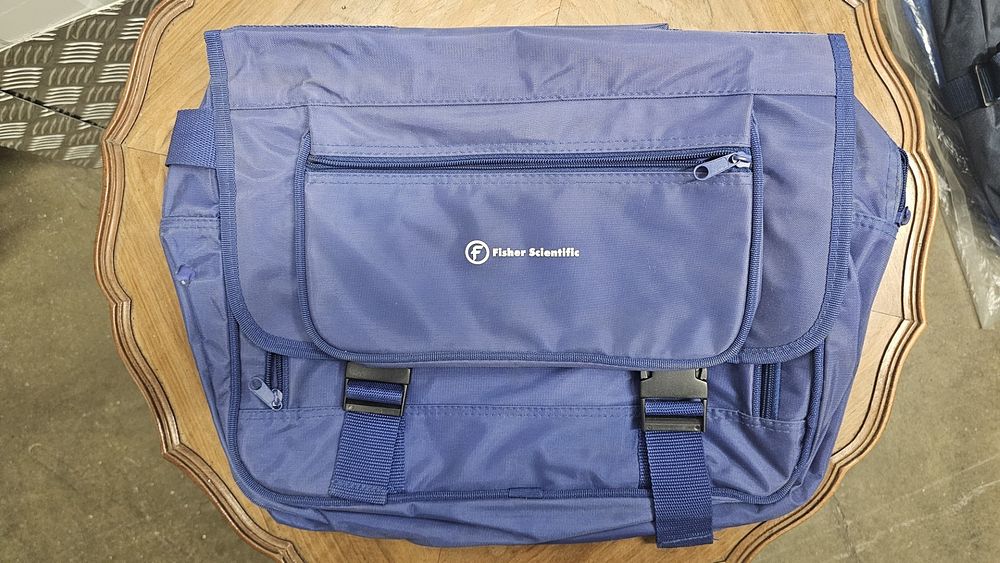 Lot 187: Fisher Scientific Branded Blue Synthetic Messenger Bag