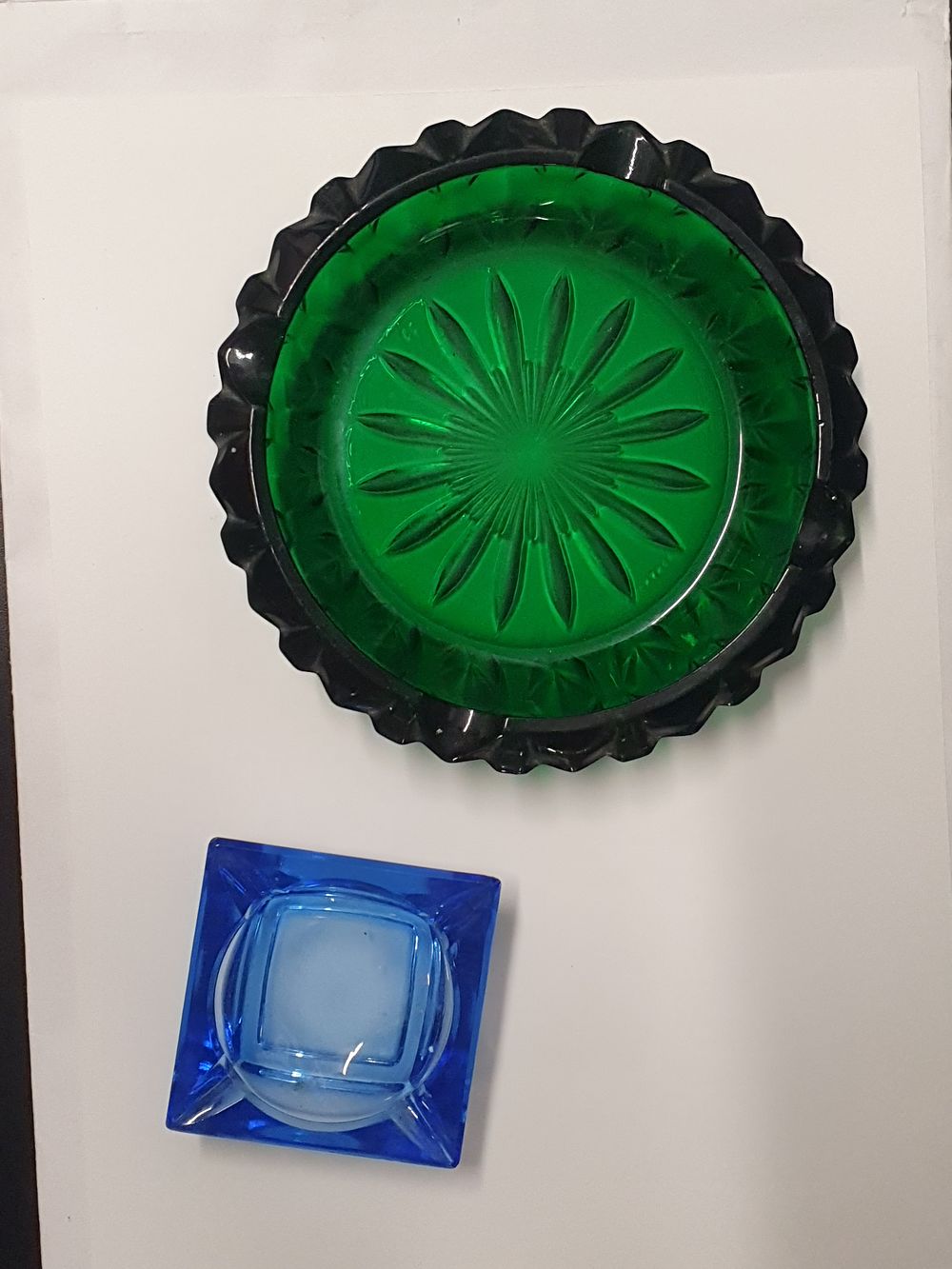 Lot 223: Two vintage pressed glass ashtrays including a French emerald green example