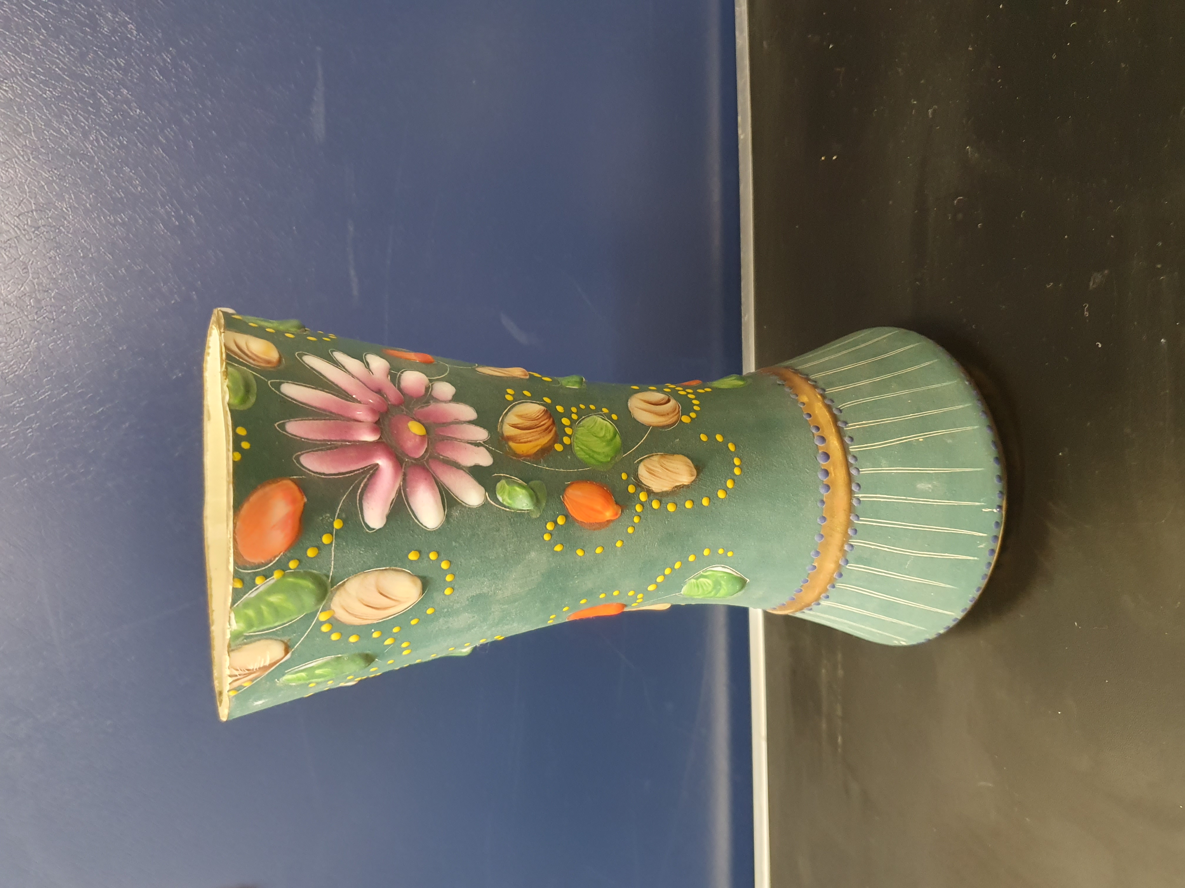 Henri Bequet Quaregnon Belgian Art Pottery Relief Decorated Trumpet Vase