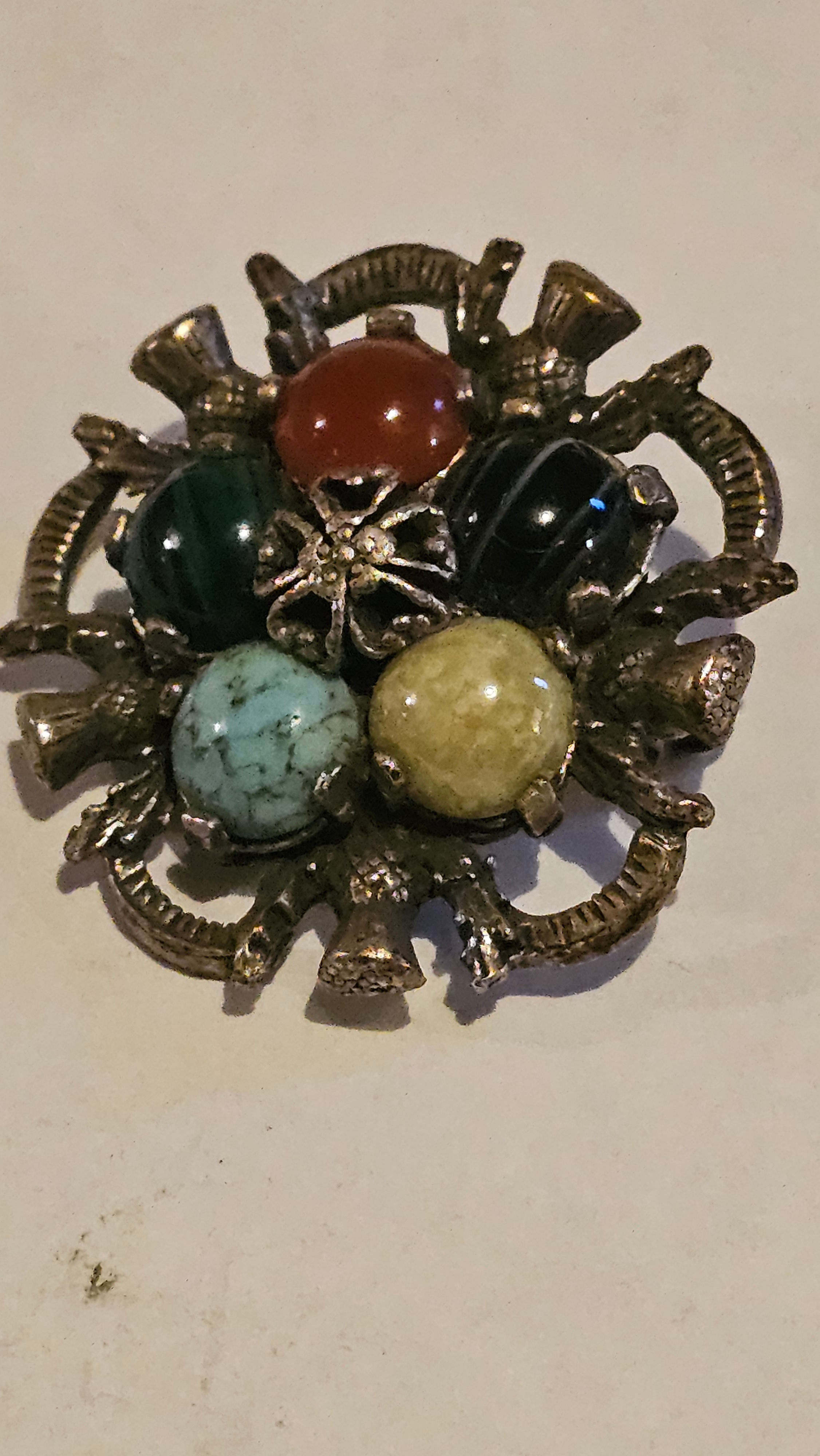 Ward Brothers Scottish Style White Metal Thistle and Pebble Brooch