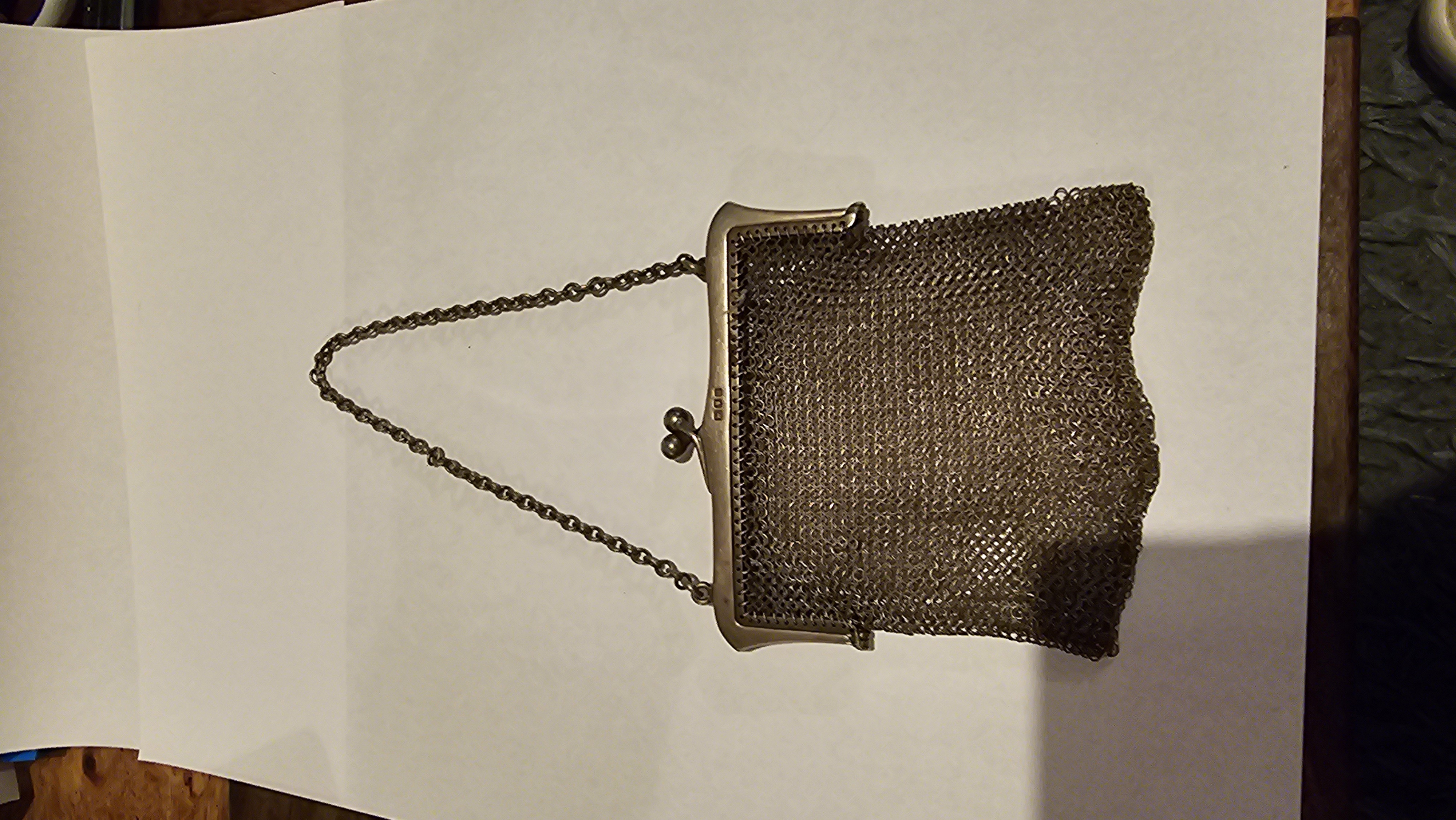 Antique Hallmarked Birmingham Sterling Silver Mesh Purse by Smith and Cohen