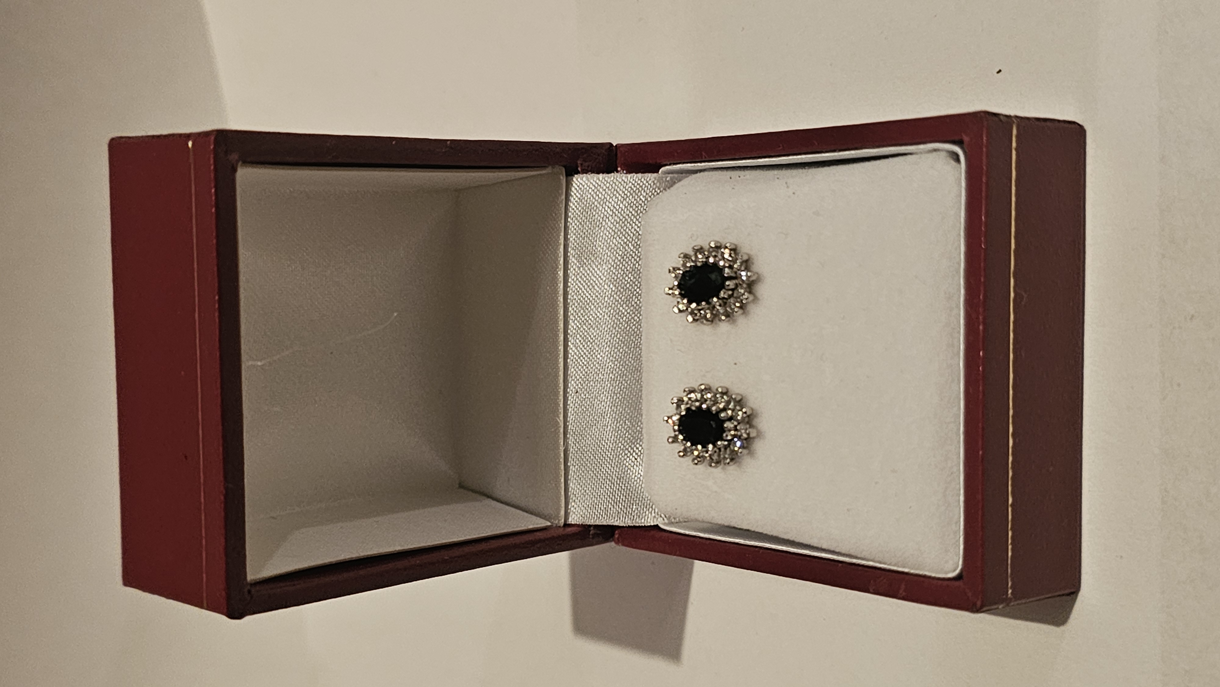 A Pair of 9 Carat Gold Sapphire and Diamond Cluster Stud Earrings