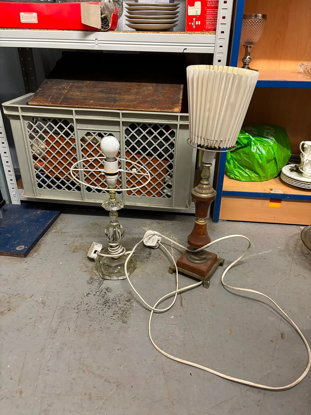 Lot 324: Two Mismatched Table Lamps comprising a Glass Example and a Faux Marble and Brass Tone Example