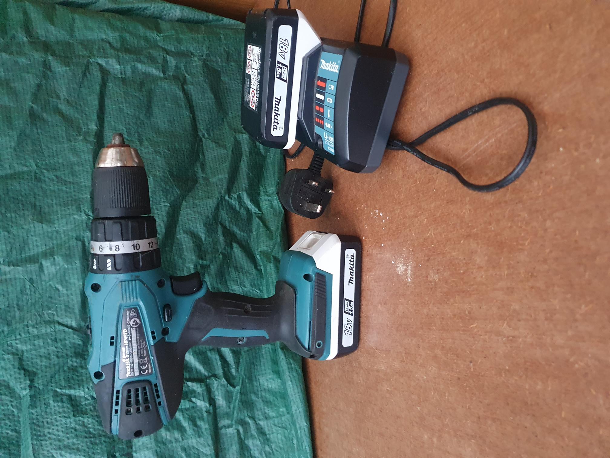 Makita 18V G-Series Cordless Hammer Driver Drill Set with Two Batteries and Charger