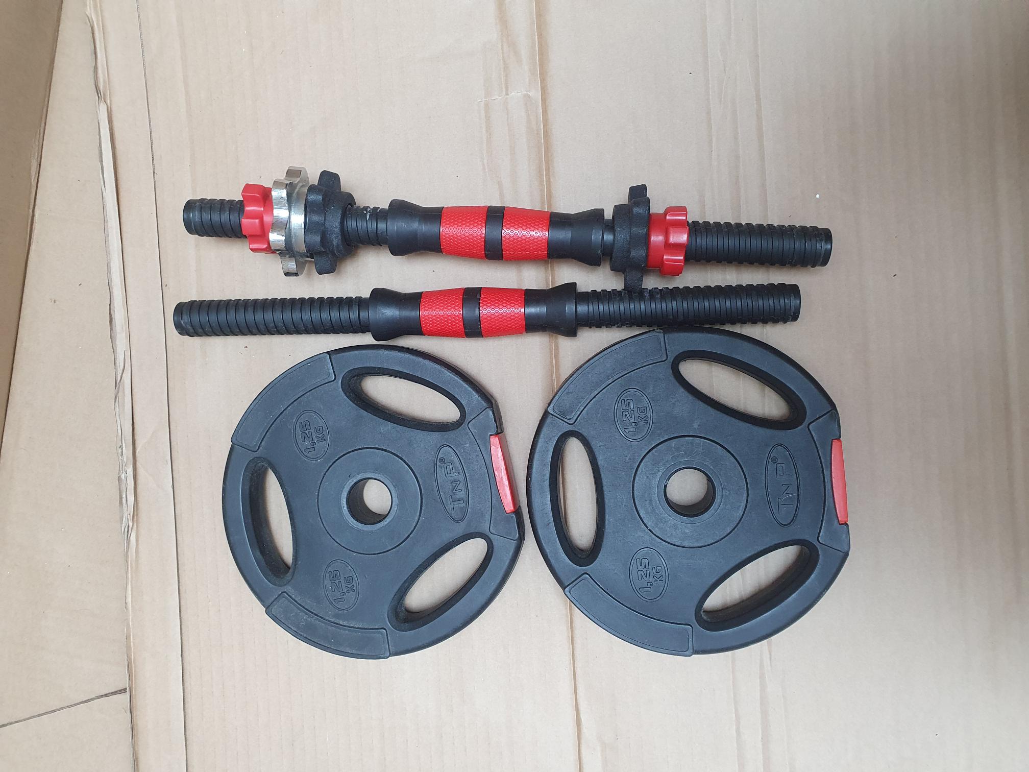A TNP Adjustable Dumbbell Bar and Weight Plate Set