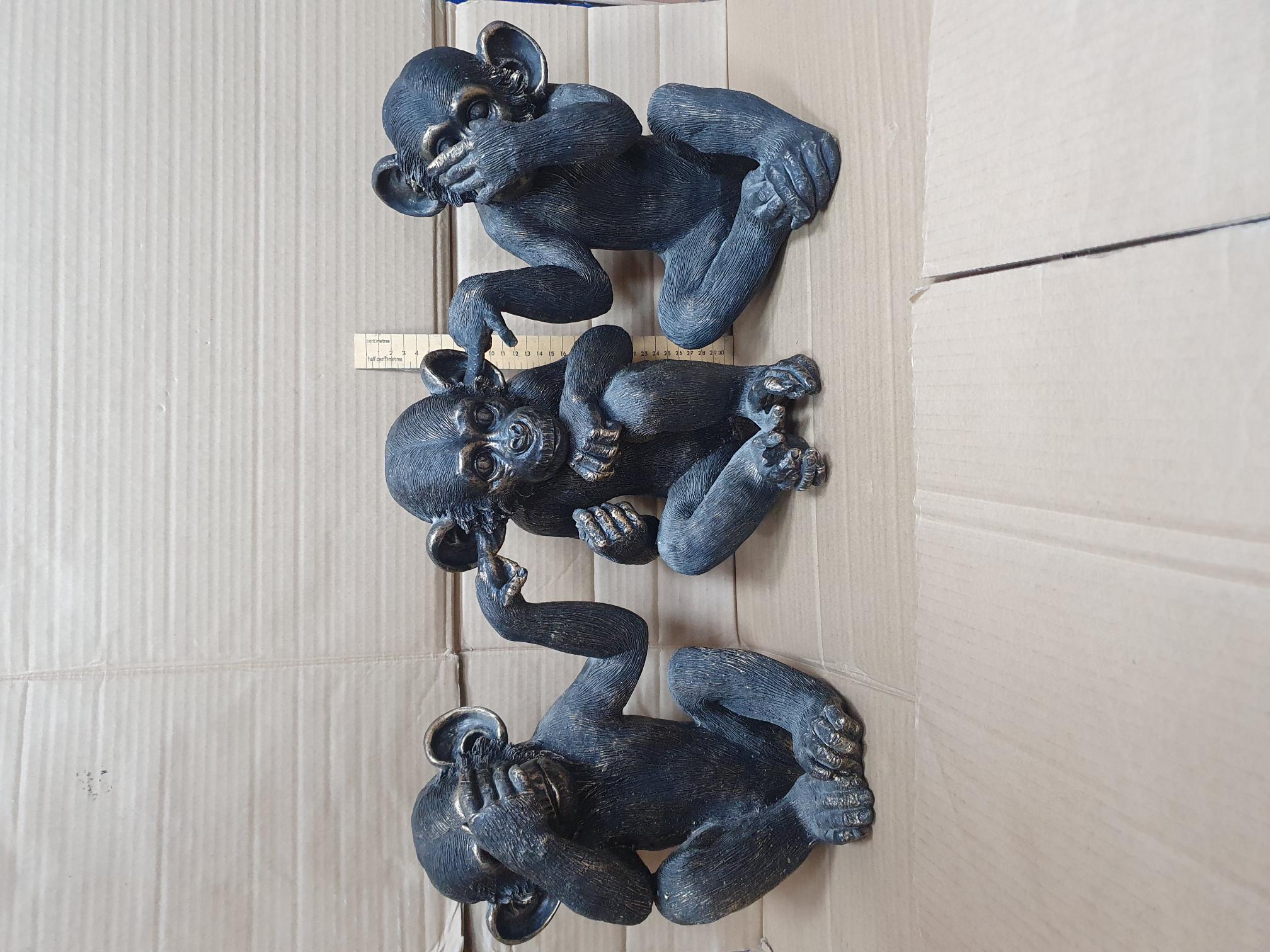 A Trio of Moe's Home Collection He Did It Chimps Cold Cast Bronze Style Resin Figures