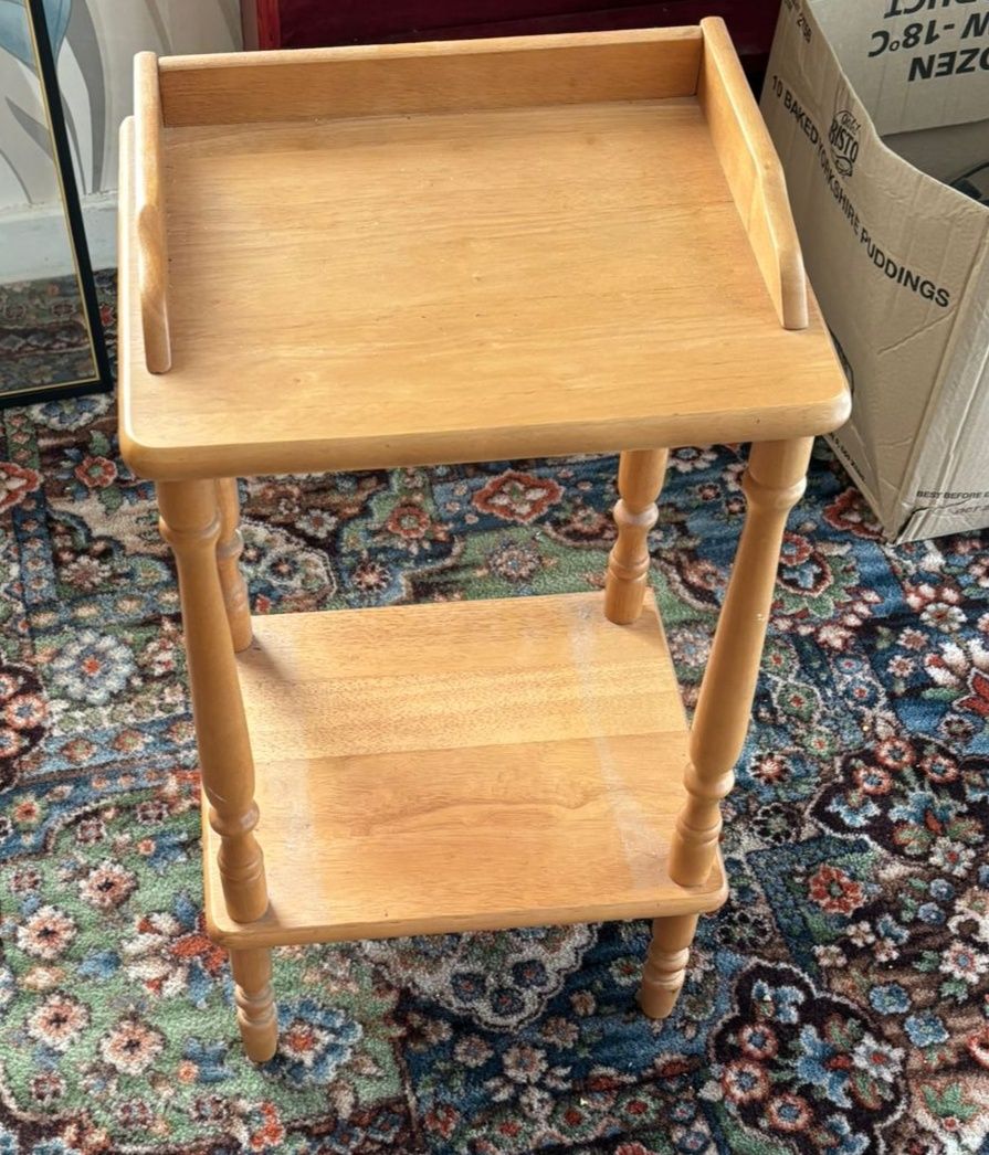 Lot 339: Vintage Two-Tier Wood Telephone Stand or Side Table
