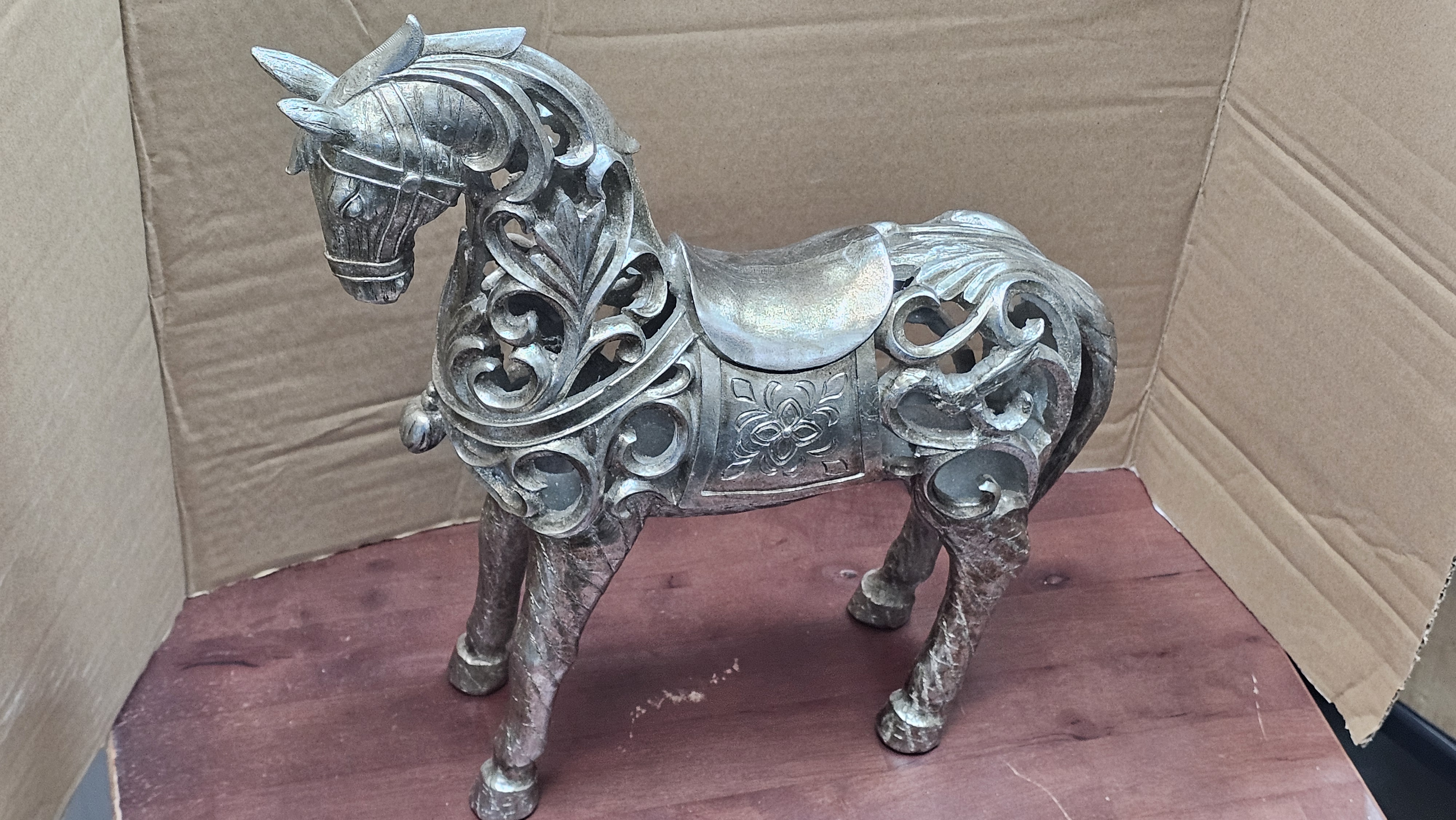 A Contemporary Silver-Tone Openwork Horse Figurine