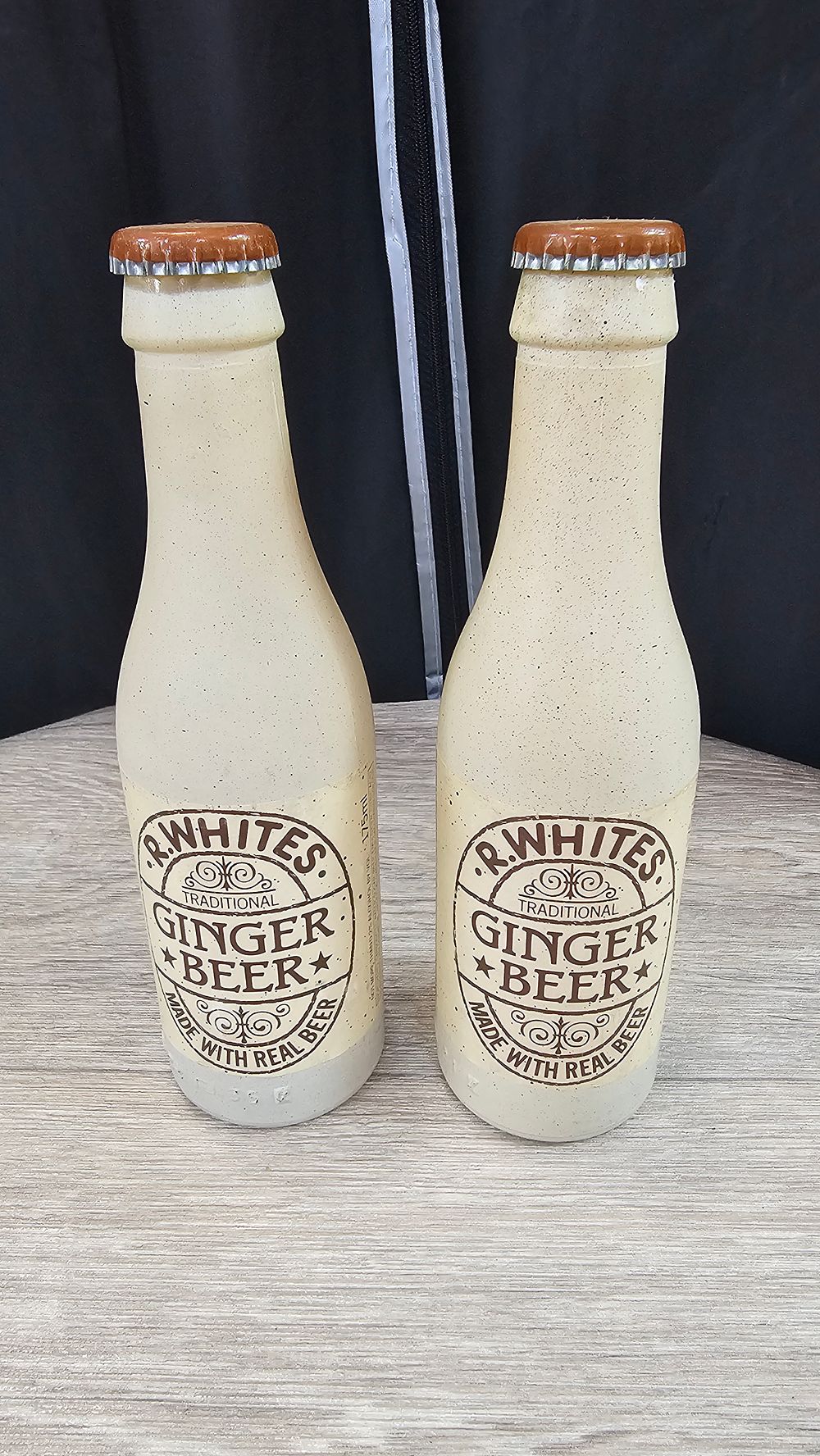 Lot 105: R. White's Traditional Cream Speckled Ginger Beer Bottles - Unopened