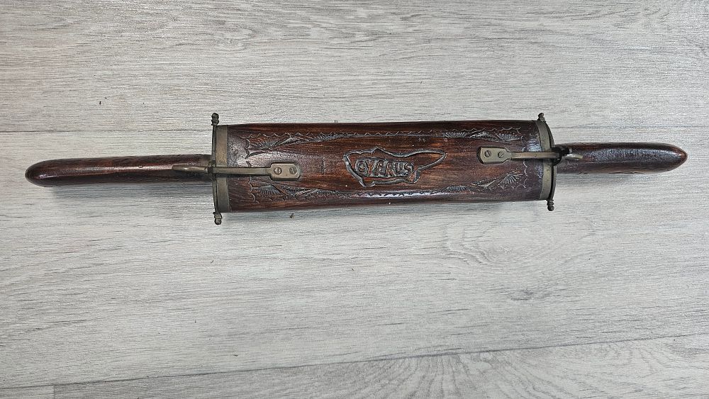 Lot 149: Cyprus Carved Wood and Brass Carving Set - Used Condition