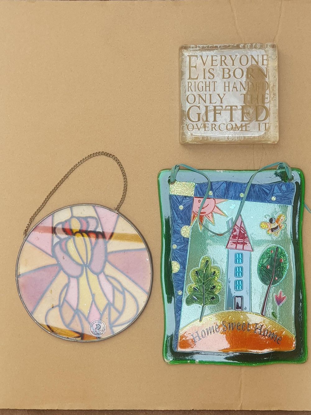 Lot 279: A Trio of Decorative Art Glass Plaques and a Paperweight