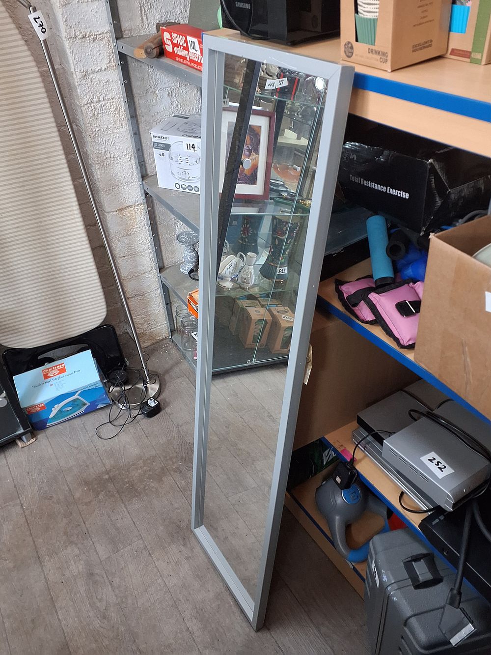 Lot 206: Contemporary Silver Toned Minimalist Rectangular Wall Mirror - Good Condition