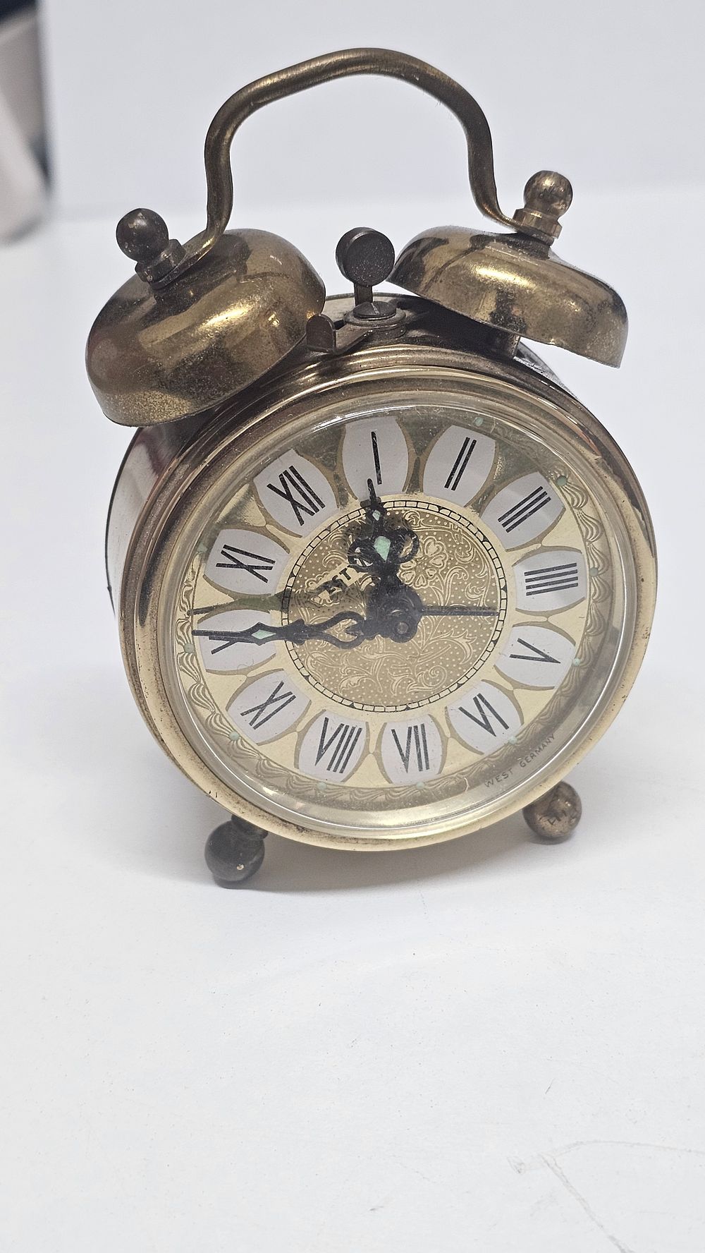 Lot 215: Blessing West Germany Brass Toned Mechanical Twin Bell Alarm Clock