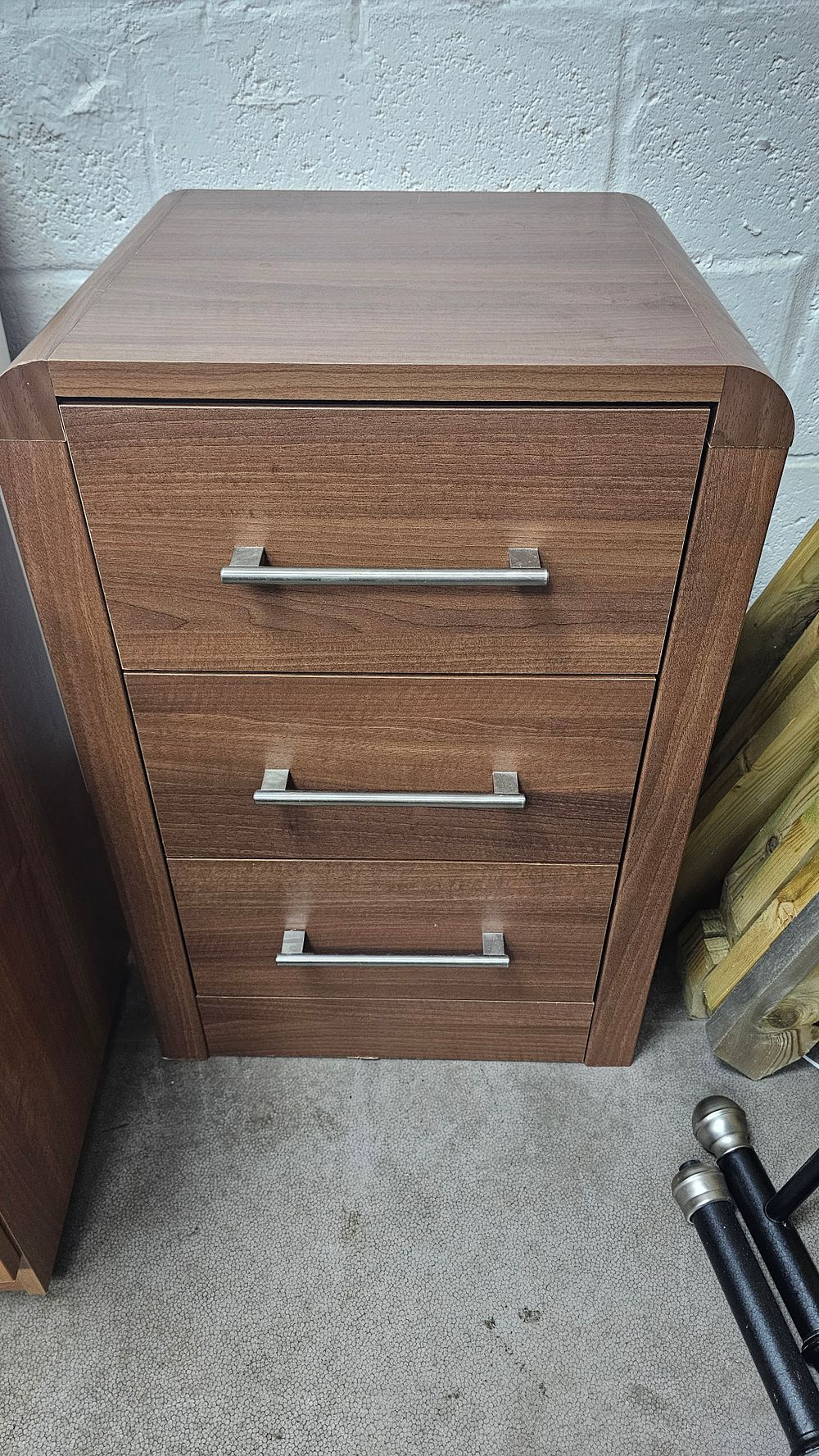 Lot 229: Walnut-Effect Three-Door Storage Cabinet with Rounded Corners - Good Used Condition