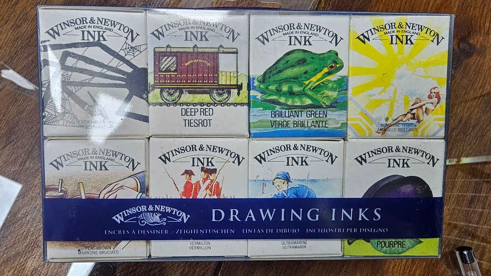 Lot 297: Winsor & Newton Set of Eight Multi-Coloured Drawing Inks - Looks New and Unused