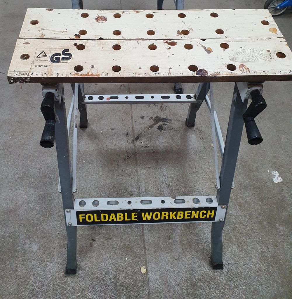 Lot 237: Grey and Wood Folding Workbench - Used Condition