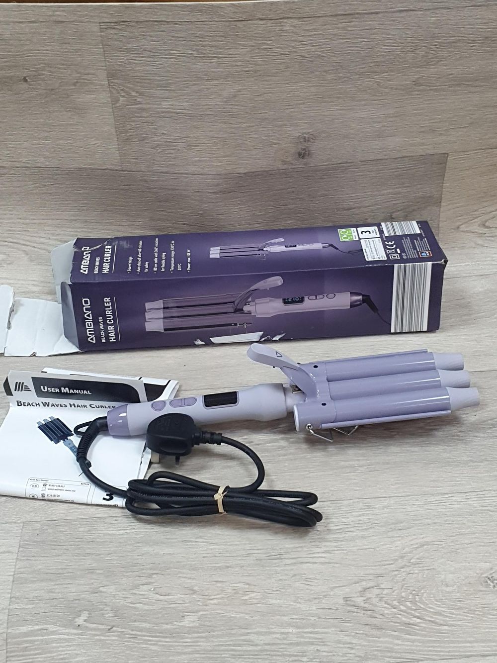 Lot 161: Ambiano Beach Waves Lilac Triple Barrel Hair Curler - As New Condition