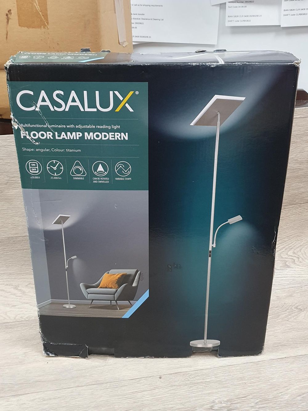 Lot 82: Casalux Floor Lamp Modern Titanium Finish Adjustable Reading Light - New Unopened