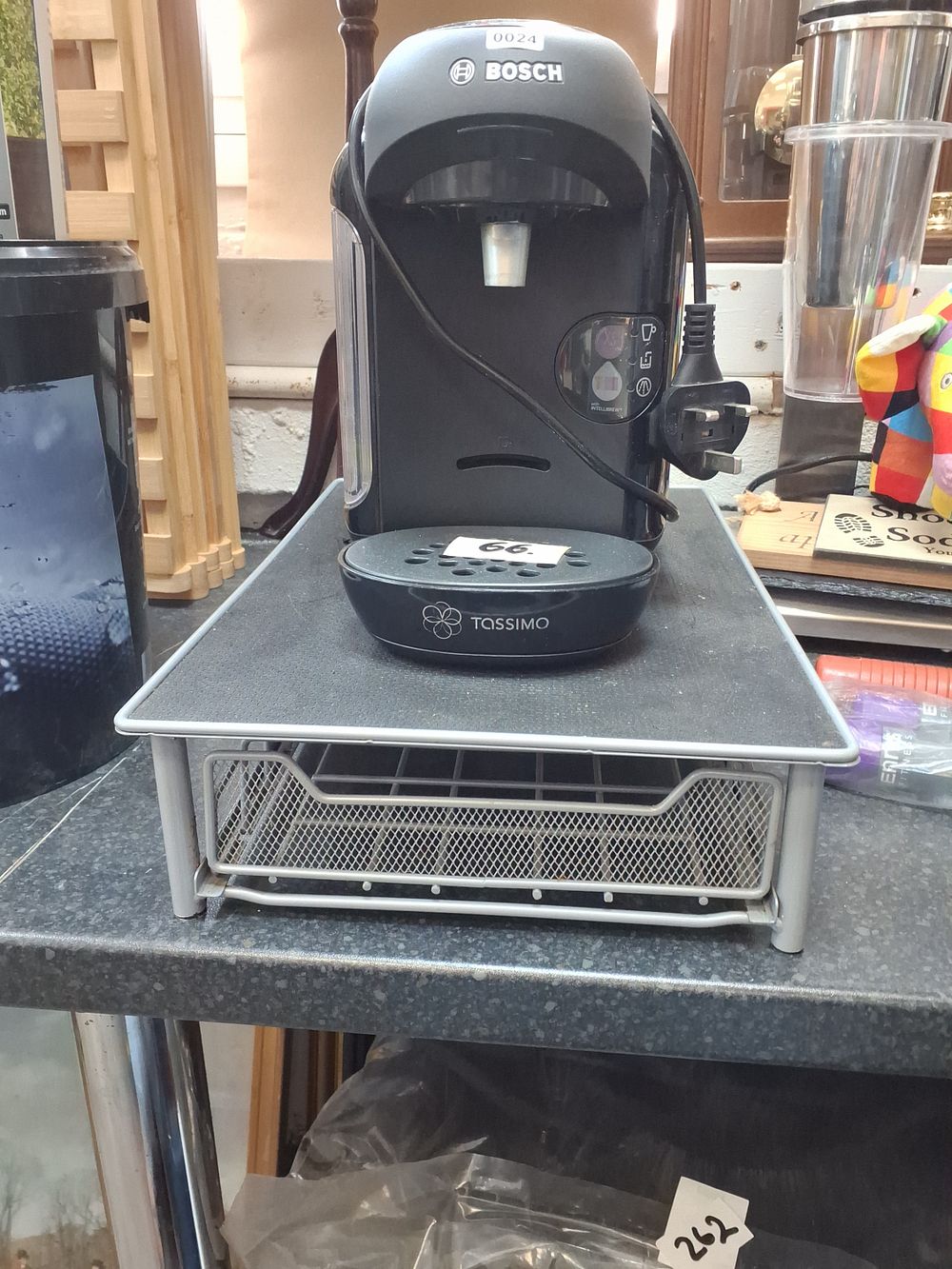 Lot 170: Bosch Tassimo Vivy 2 Black Pod Coffee Machine with Stand Drawer - Good Used Condition