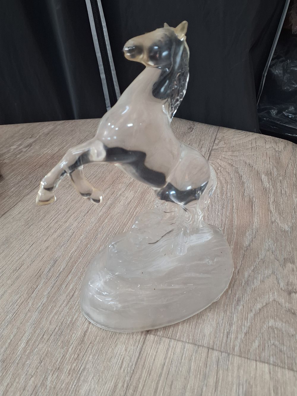 Lot 191: Transparent Glass Rearing Horse Figurine - Used Condition