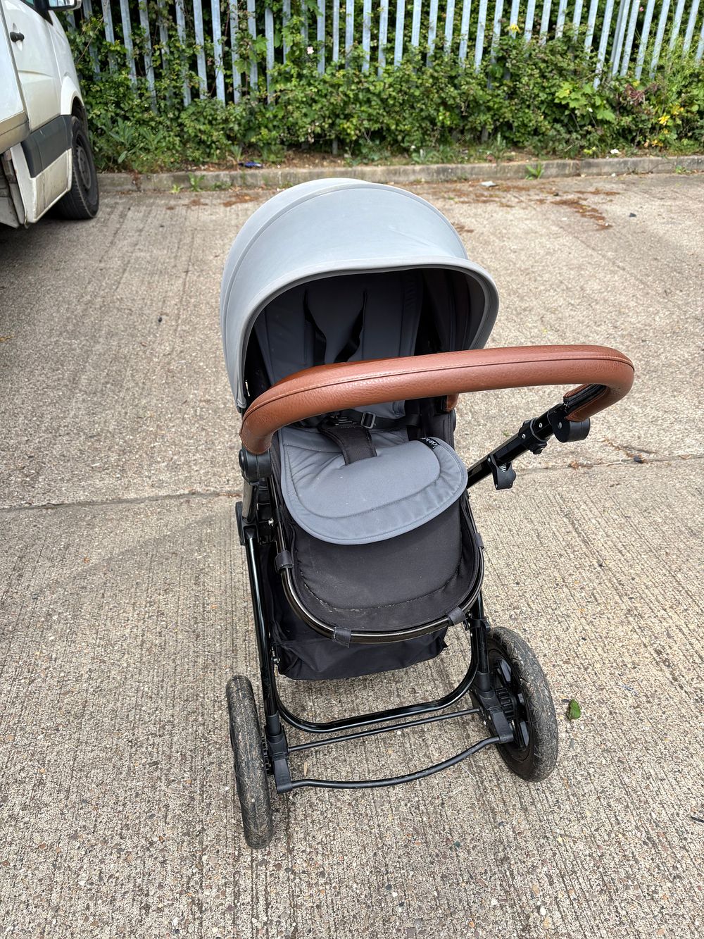 Lot 196: Ickle Bubba Grey and Black Travel System Stroller with Leather-Effect Trim - Used Condition