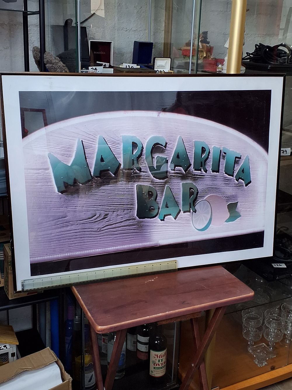 Lot 221: Teal and Pink Graphic Framed Margarita Bar Sign - Good Condition