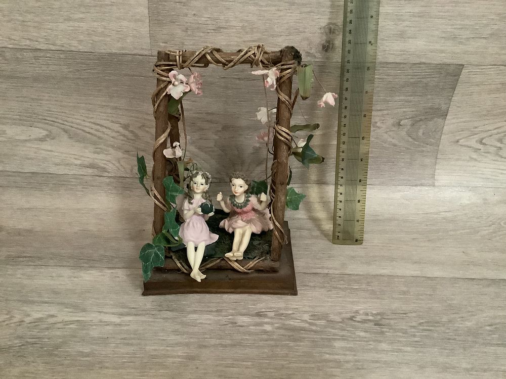 Lot 271: Dezine Charity Resin Two Fairies on Twig Swing Figurine - Very Good Condition