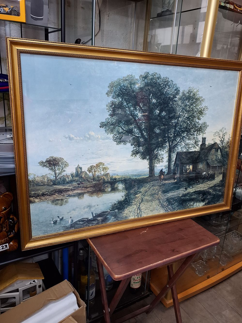 Lot 278: Thomas Creswick The Village Smithy Large Gilt Framed Landscape Print - Very Good Condition