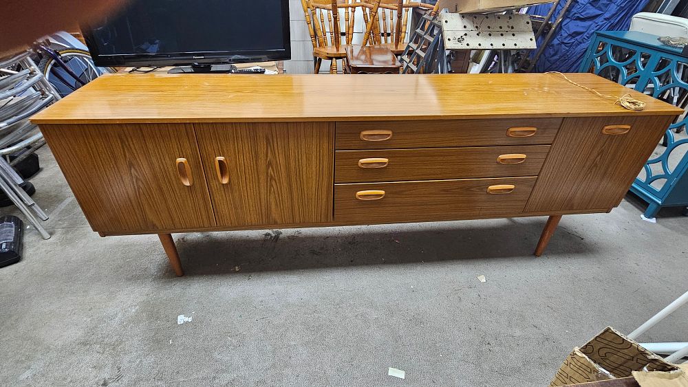 Lot 319: Schreiber Teak Tone Mid-Century Modern Sideboard - Good Used Condition