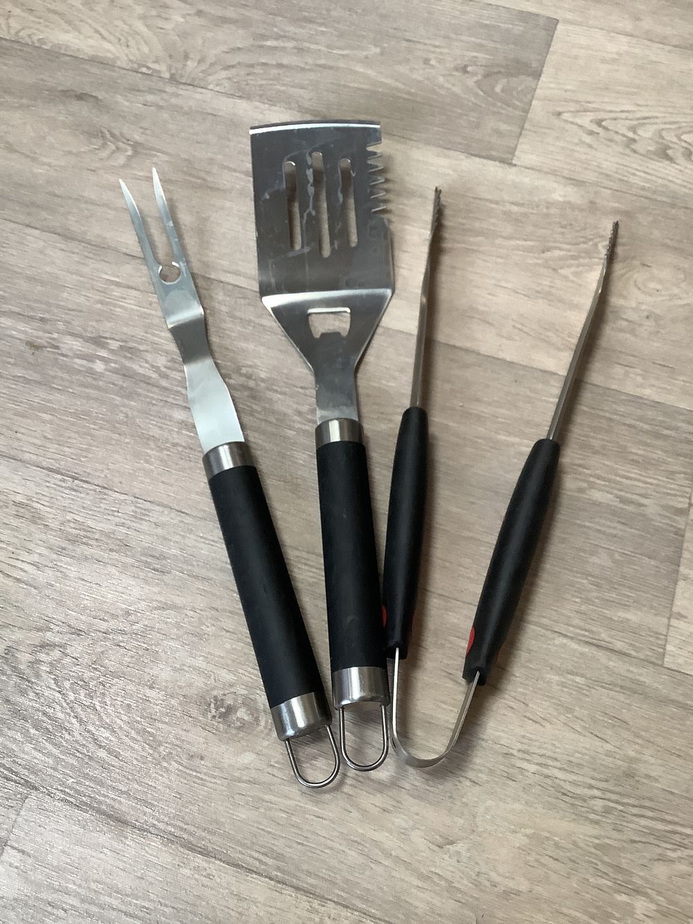 Lot 302: Landmann Stainless Steel and Black Three Piece Barbecue Tool Set - Used Condition