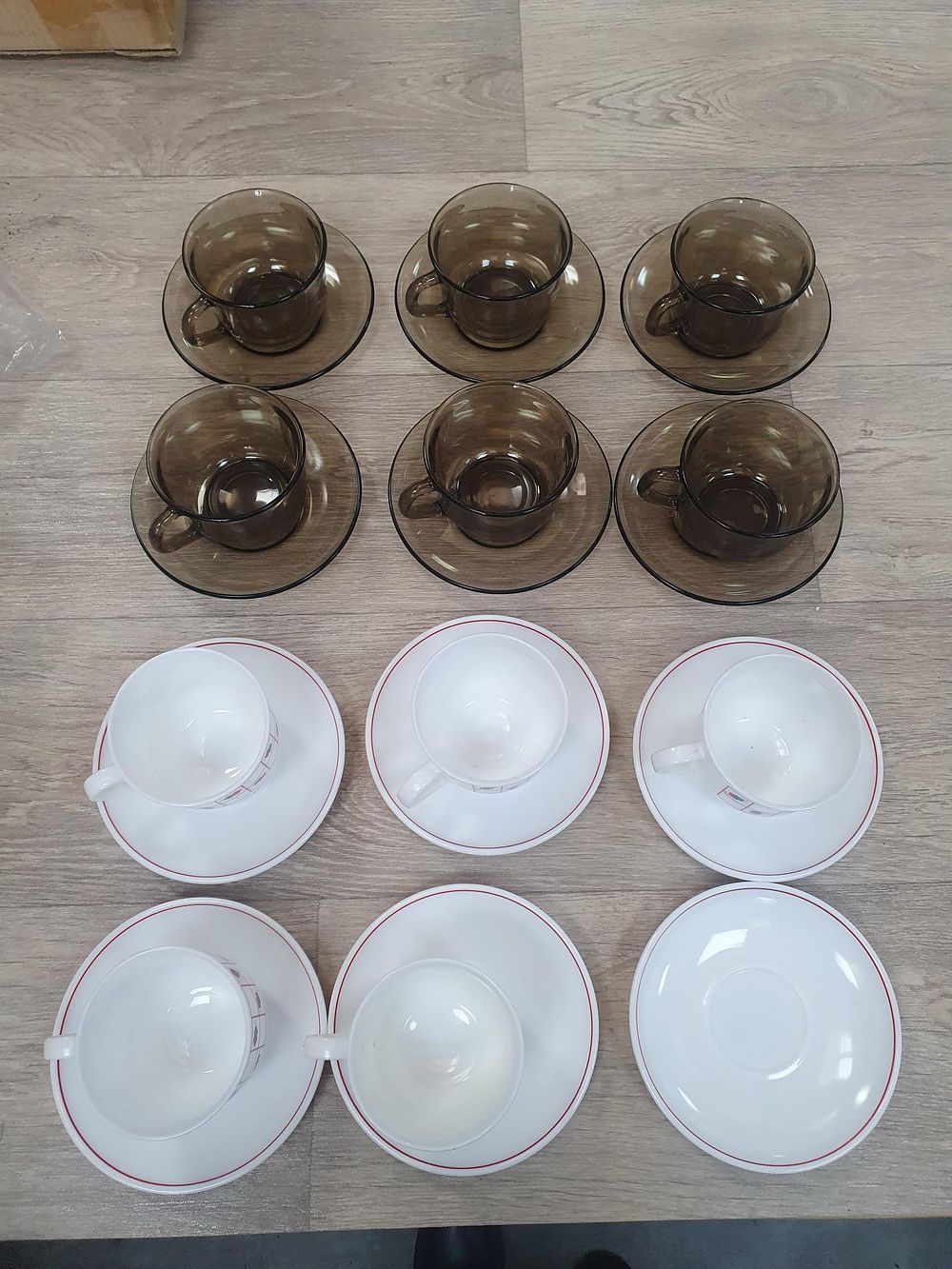 Lot 124: Smoked and Milk Glass Geometric Pattern Tea Service