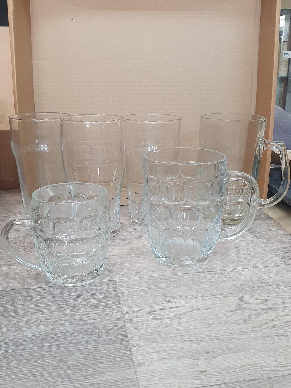 Lot 136: Tetley's Bitter and Dimpled Glass Beer Tankard Collection inc Pint Glasses