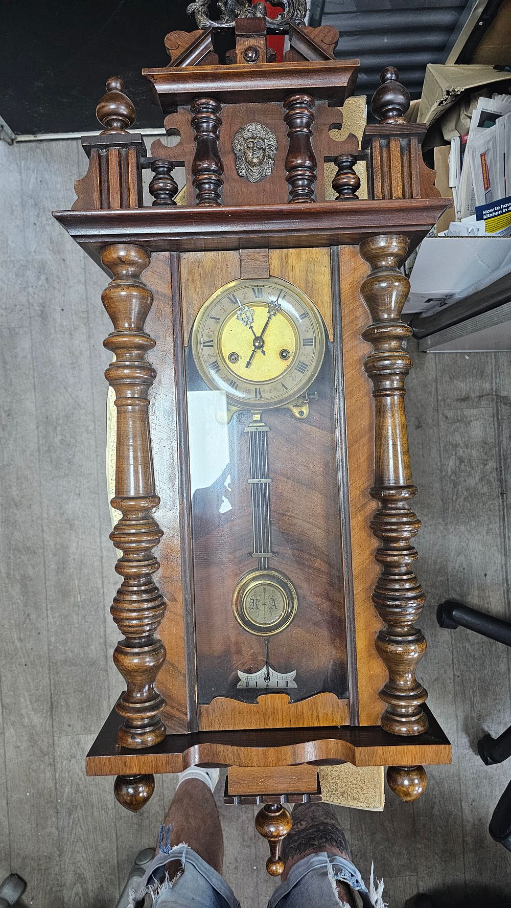 Lot 340: H.A.C. Stained Wood German Vienna Regulator Wall Clock