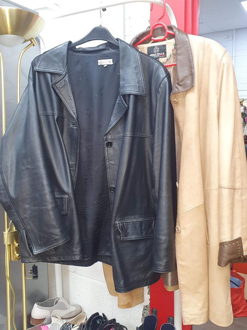 Lot 218: Dielmar Black and Camel Vera Pelle Made In Italy Leather Coats