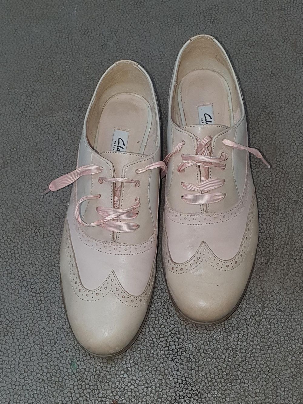 Lot 215: Clarks Bramble Oaks Narrative Pink and Cream Leather Brogues - Size 8 - Good Condition