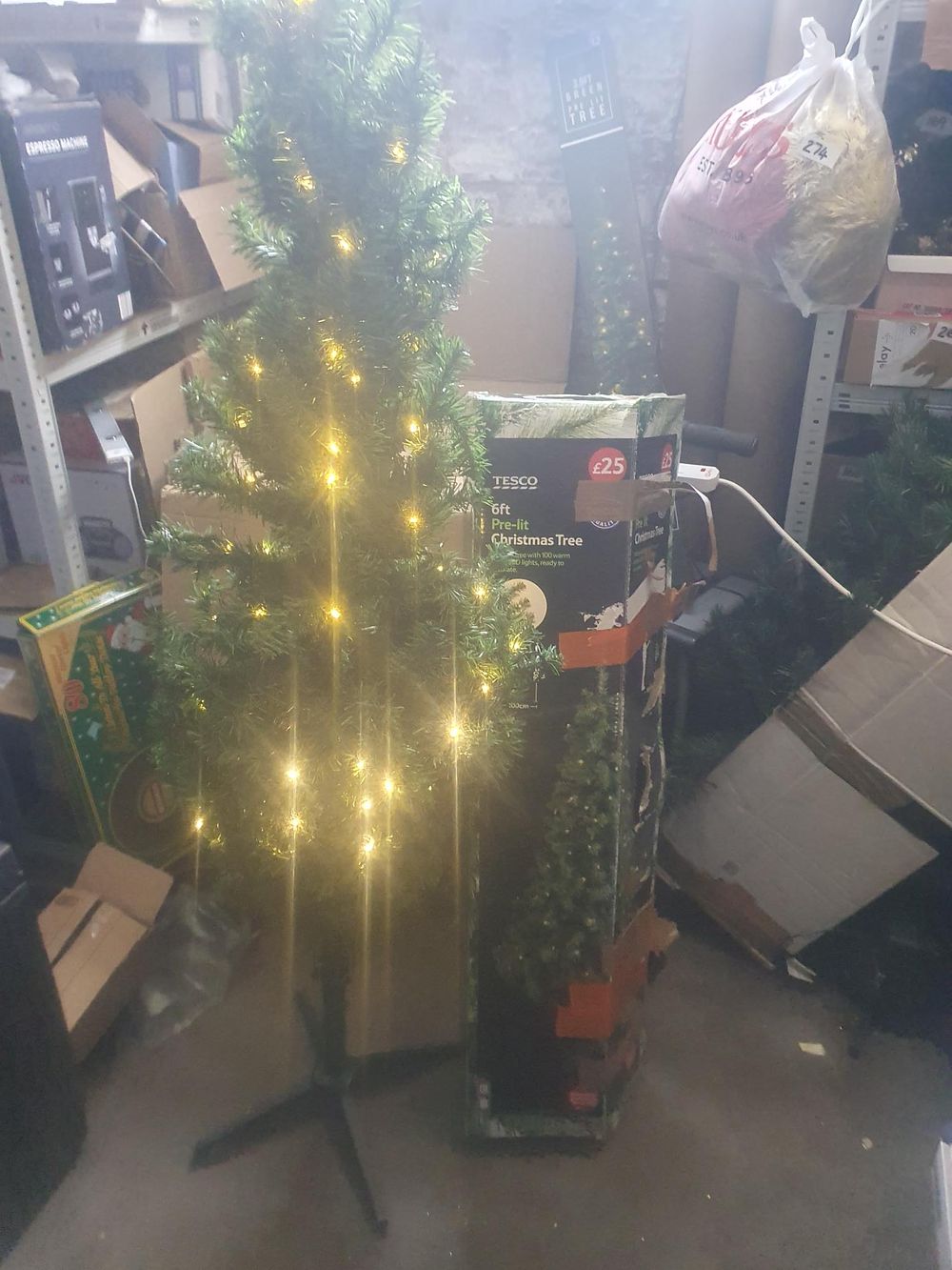 Lot 315: Tesco 6ft Pre-Lit Christmas Tree - Good Condition