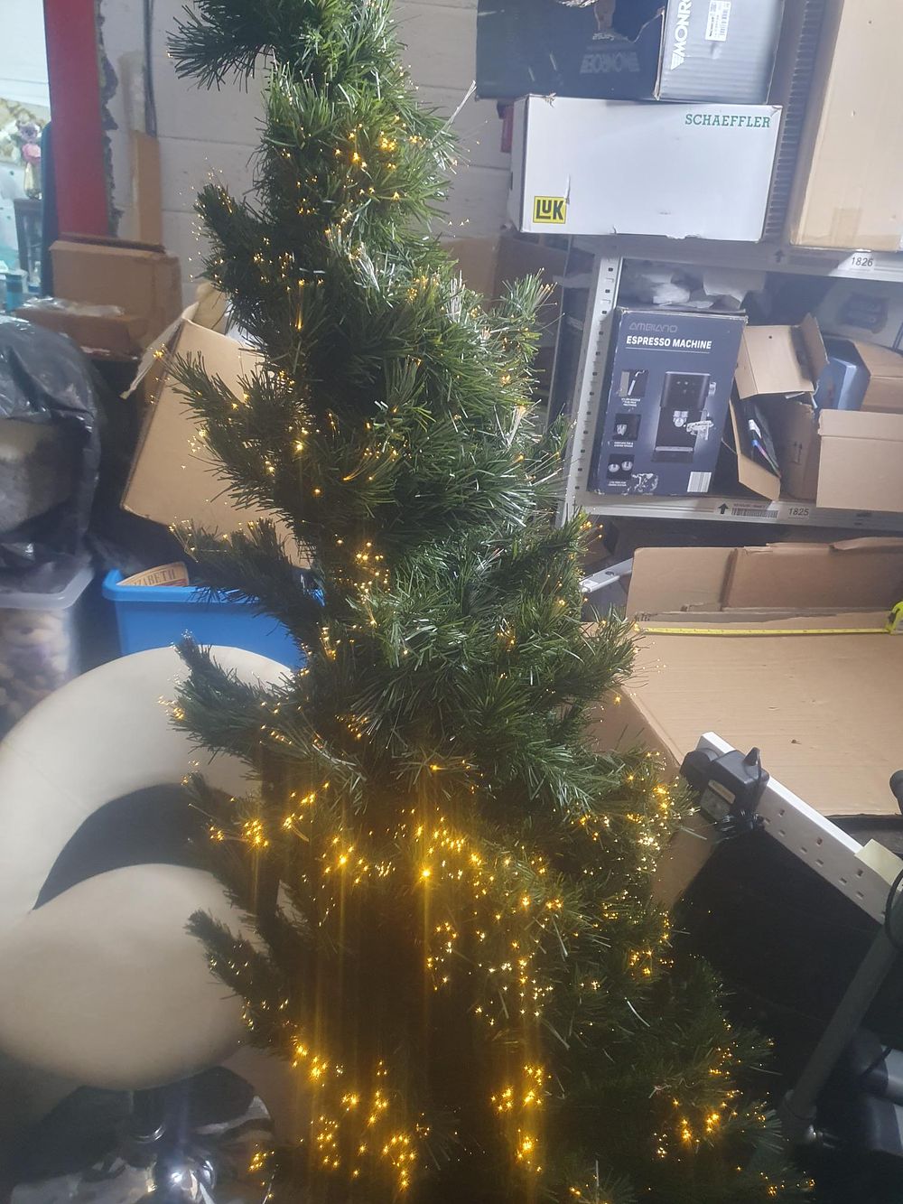 Lot 316: Green 78 Inch Pre-Lit Fiber Optic Artificial Christmas Tree - Very Good Condition