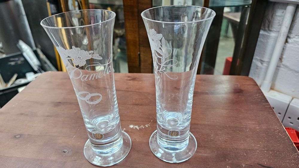 Lot 128: Dartington Crystal Etched 24% Lead Crystal Presentation Flutes - Very Good Condition