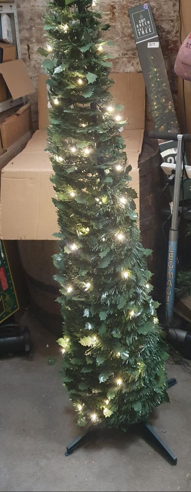 Lot 271: 3.5FT Green Pre-Lit Slim Artificial Christmas Tree and Accessories