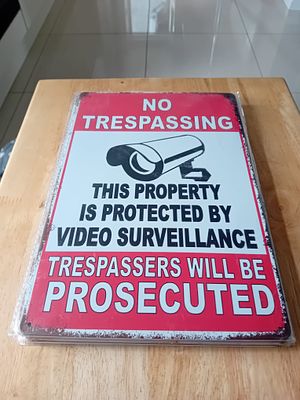 Vintage-Style Aluminum No Trespassing Video Surveillance Sign. This contemporary aluminum sign 