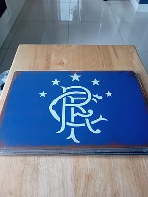 Rangers Football Club Decorative Metal Wall Sign with Five Star Crest. A rectangular decorative 