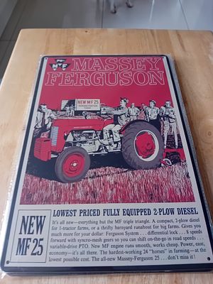 Massey Ferguson MF 25 Tractor Promotional Metal Sign. A rectangular metal advertising sign 