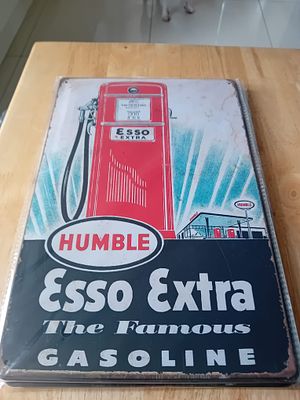 Vintage Style Humble Esso Extra Gasoline Tin Sign. A contemporary decorative metal wall sign 