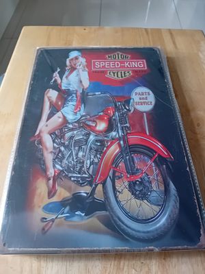 Speed-King Cycles Motor Parts and Service Pin-Up Girl Decorative Sign. This decorative sign 
