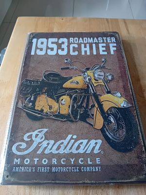 Indian Motorcycle 1953 Roadmaster Chief Decorative Sign. This item is a modern decorative metal 