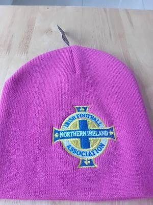 Northern Ireland Irish Football Association Fuchsia Pink Beanie Hat. A fuchsia pink knit beanie 