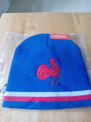 France National Team Themed Knit Beanie with Embroidered Rooster. This is a royal blue knit 