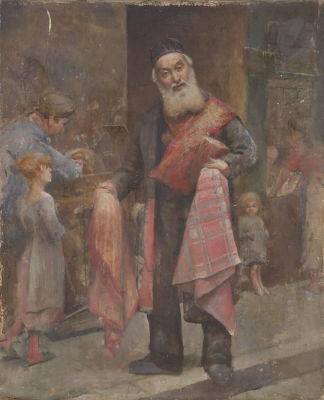 School of the 19th century.The Jew as a cloth merchantOil on canvas.Unsigned.59 x 48,5 cmMisses 