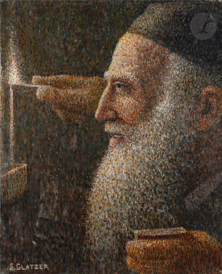 Simon GLATZER (1890-1945)HanukkahOil on canvas.Signed lower left and titled in Hebrew on the 